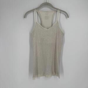 Vintage 90s y2k American Eagle tank large L cream lace ribbed cottage coquette